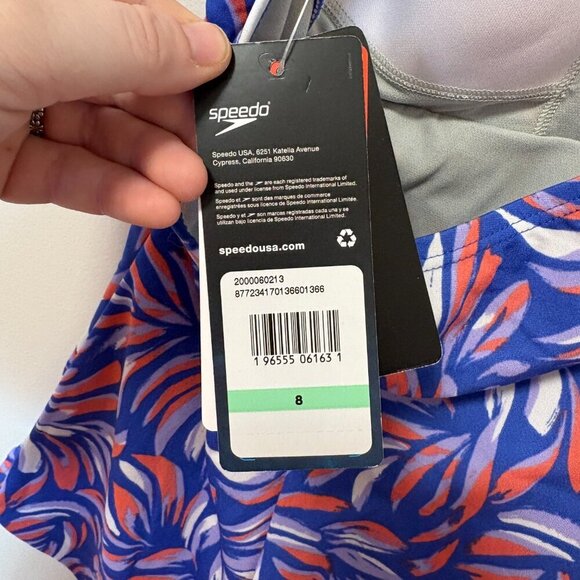 SPEEDO Women's Printed Halter One Piece Swimsuit Size 8 Blue Red Endurance NWT - Picture 9 of 12